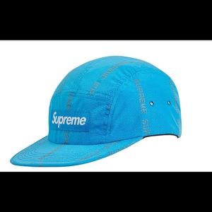 SUPREME REFLECTIVE TEXT CAMP CAP HAT Blue White